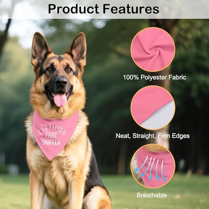 Certified Fart Sniffer Pink Dog Bandana, Funny Pet Bandana Adjustable Scarf Decoration, Funny Photo Prop Accessories for Party Yard, Thanksgiving Gifts for Pet Owner Puppy Lover Police Dog