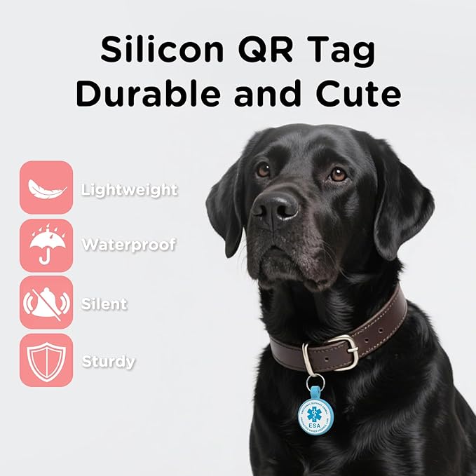 ESA Dog Tag, QR Code Dog Tag, Modifiable Free Pet Online Profile, Scannable QR Code, Scan QR Send Instant Location Alert Email, Silicone Lightweight ID Tag for Dog and Cat (Blue, Regular)