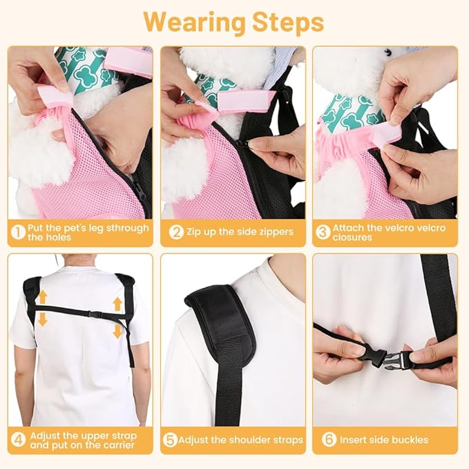 Inspack Dog Backpack Carrier/Cat Carrier, Adjustable Pet Front Carriers Travel Bag for Puppy Medium Dogs, Legs Out, Soft Ventilated Doggie Chest Carry Backpacks for Hiking/Camping, 2.5-4 lbs, Pink