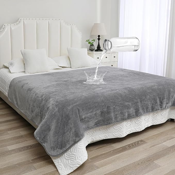 Waterproof Bed Blanket - Reversible Sherpa Throw with Leak-Resistant TPU Layer - 80x60 Stain Resistant, Machine Washable Bed Protector for Couch, Bed & Pets