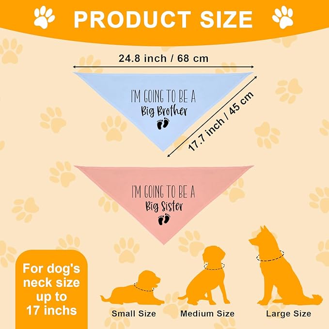 2 Pack Dog Bandana Pregnancy Announcement, I'm Going to Be a Big Brother Gender Reveal Puppy Dog Scarf Accessories, Adjustable Pet Bandana Scarf for Small Medium Large Dogs