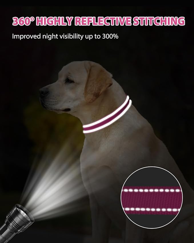 Joytale Large Dog Collar, Reflective and Adjustable Nylon Pet Collar with Quick-Release Buckle for Extra Large Dogs, Hotpink, XL