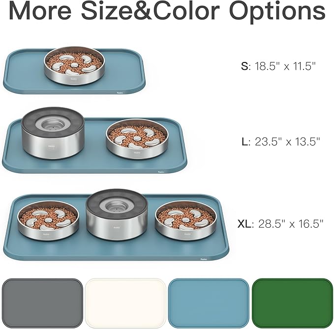 Pet Feeding Mat [Warped Resistant Raised Edge], Water-Proof Silicone Placement for Food Water Bowls, Anti-Slip Base Protect Floor, BPA-Free&Dishwasher-Safe [18.5x11.5inch Small, Blue]
