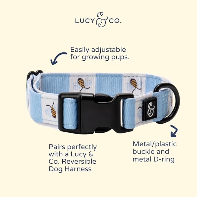 Lucy & Co. Bumbling Around Dog Collar, Adjustable Durable Dog Collar with Cute Print, Large