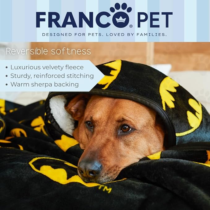 Franco Pet Batman DC Comics Bat Shield Logo XL Oversized Super Soft Cozy Waterproof Sherpa-Backed Blanket Throw for Large Dogs, Couch/Bed/Car, 60x80 (Officially Licensed Product)