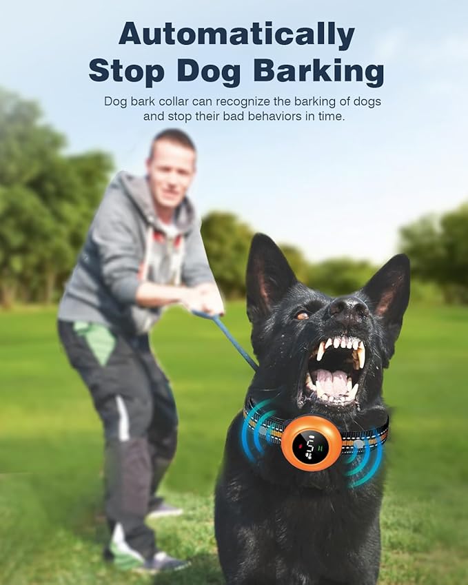 2-in-1 Dog Shock Collar & Dog Bark Collar - Smart Anti Barking Dog Training Collar with 5 Adjustable Sensitivity & 3300FT Remote for All Breeds IP67 Waterproof Rechargeable E-Collar (Orange)