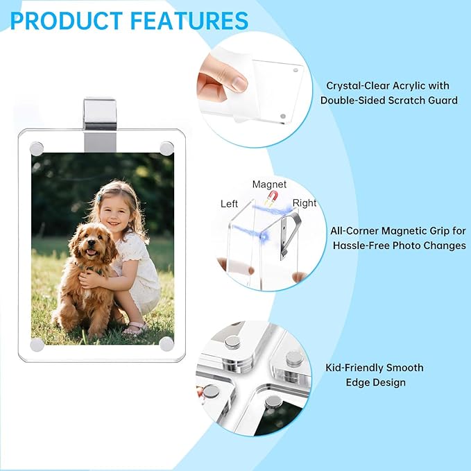 4 Pack Magnetic Car Visor Photo Holder – Personalized Acrylic Clip for Family, Pets, Travel Pictures – Easy Snap-On Car Accessory for Sun Visor (4 Pack, 2.4''x3.5'')