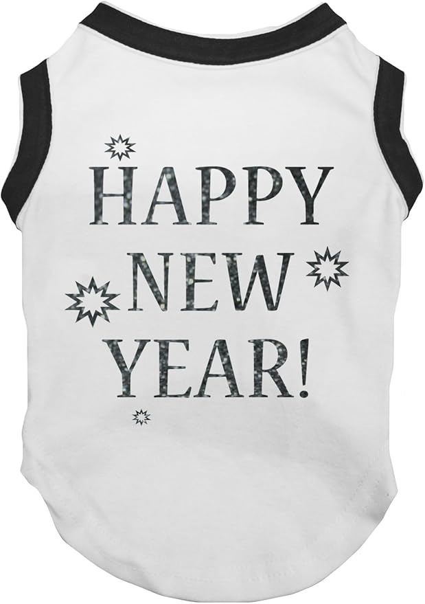 Petitebella Bling Happy New Year Puppy Dog Shirt (White/Black, XX-Large)