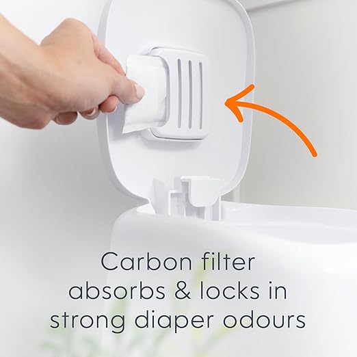 Diaper Genie Complete Pail (White) | Includes 3 Refills that hold up to 810 newborn-size diapers | Includes 1 Carbon Filter
