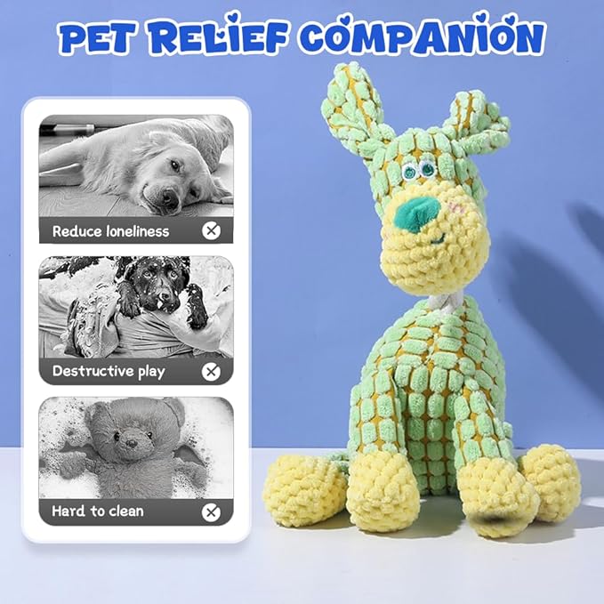2025 New Dog Toys, Indestructible Plush Dog Toy, Dogs Toys for Aggressive Chewers, Dogs Squeaky Chew Toy for Indoor Pups Teething (Green 1pcs)