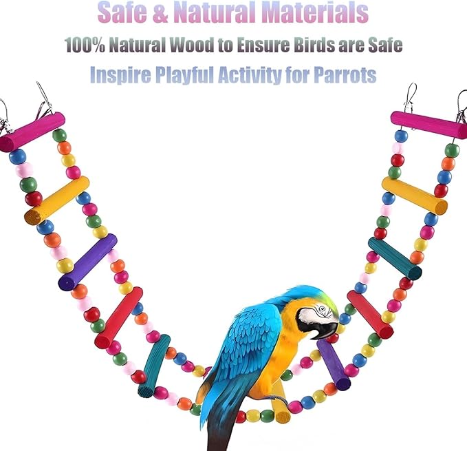 Bird Toys for Parrots Parrot Bridge, Swing Toys, and Ladders for Macaws, African Greys, Budgies, Cockatiels & Parakeets - Wooden Bird Ladder and Swing Toys for Play and Training (12.5Inch - 5 Ladders)