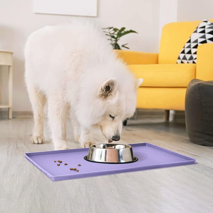 Dog Food Mat,Silicone Waterproof Food Tray,Non Slip Pet Bowl Mats Placemat,0.6" Raised Edge,Suitable for Most Small and Medium Sized Pets,18.5" x 11.5"