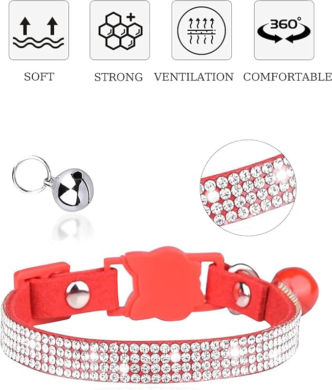 Solmoony Breakaway Cat Collars with Bell,Adjustable Safe Kitten Collar,Cat Collars for Girl Cats with Rhinestone Soft Velvet (Black1)