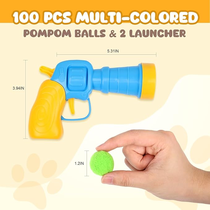 100PCS Cat Ball Toys with 2 Launchers Set, Funny Interactive Cat Toys for Indoor Cats, Adult Cats & Kitten Toys