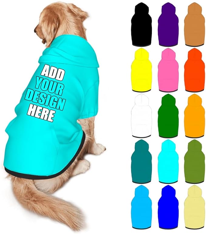 Personalized Dog Hoodie Customized with Name Photo Pet Warm Sweater Hoodie for Medium Large Dogs & Cat Puppy, Cyan, L