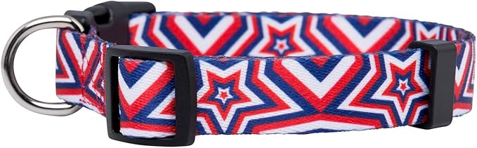 Native Pup American Flag Dog Collar- Red White and Blue- Patriotic Collars for 4th of July, USA- Adjustable Small, Medium, Large Breed Dogs (Large, Big Stars)