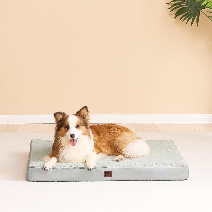 EHEYCIGA Orthopedic Medium Dog Beds for Small Dogs with Removable Washable Cover for Crate, Greyish Green, 30x20