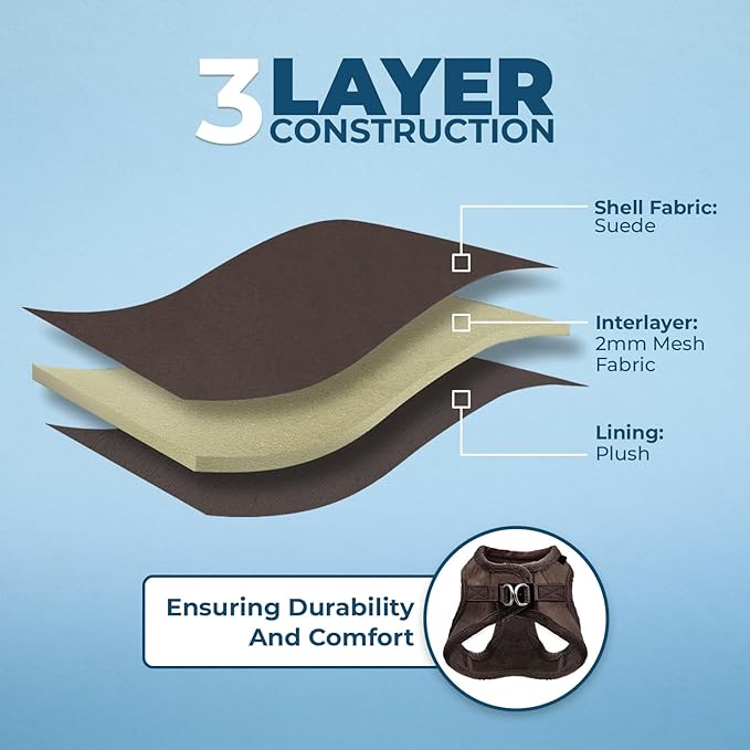 Best Pet Supplies - All Weather Plush, Reflective, No Pull Harness for Small, Medium Dogs, Cats - Secure with Hook & Loop Fastener, Buckle, Double D-Rings - Chocolate Suede, XS