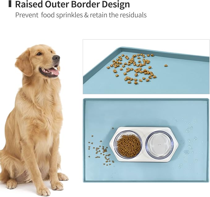 Dog Food Mat,Silicone Waterproof Food Tray,Non Slip Pet Bowl Mats Placemat,1" Raised Edge,Suitable for Most Small and Medium Sized Pets,32" x 24"