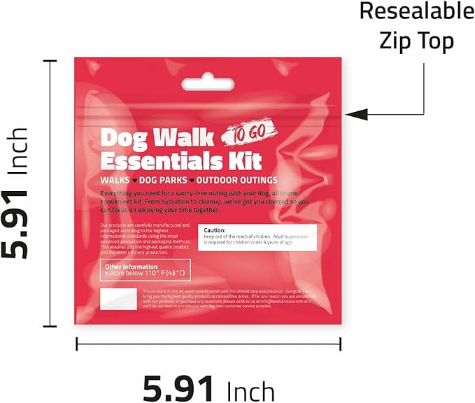 pH Advantage Dog Walking Essentials Kit – Includes Poop Bags, Disposable Water Bowl, Treats & Food – Travel-Friendly Pack Perfect for Walks, Hiking & Unexpected Emergencies - Red Style (100)