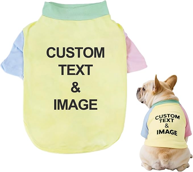 Custom Dog Shirt,Personalized Pet Apparel with Name Text Photo Image,Lightweight Breathable Puppy Kitten Cotton Vest for Small Medium Large Dogs Cats,Puppy Gift (Dopamine Yellow, Small)