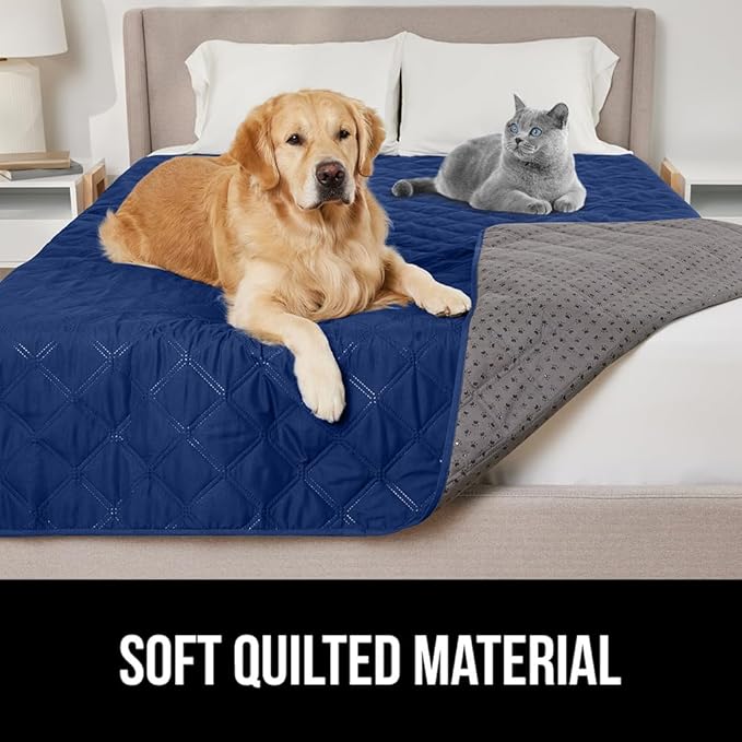 GORILLA GRIP Waterproof Bed Cover for Dogs, 82x68, Gripped Slip Resistant Backing, Leak Proof Washable Dog Blanket Covers Sofa, Couch, Sectional, Crate, Car, RV Seats, Pet Puppy Essentials, Navy Blue