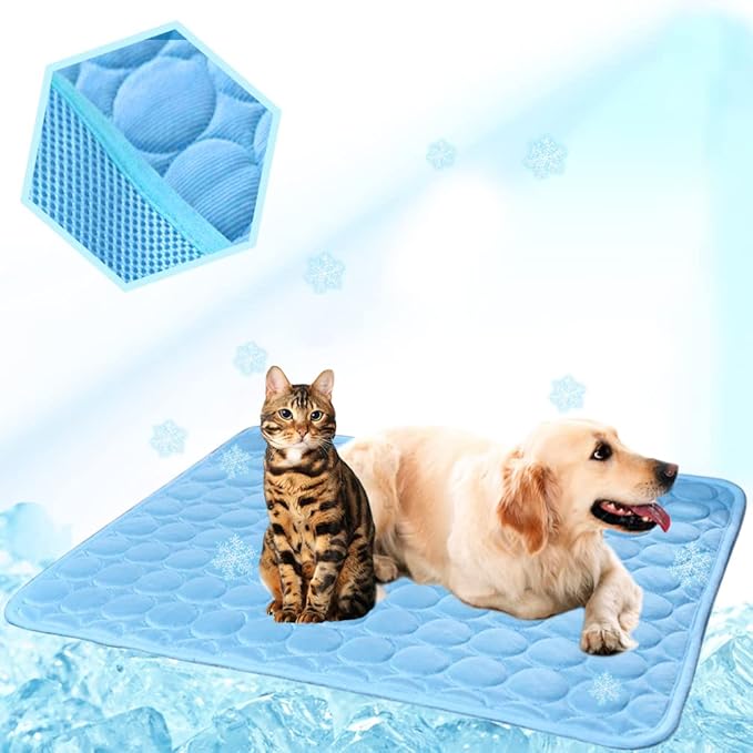 Washable Dog Cooling Mat Ice Silk Cooling Mat for Dogs Pet Self Cooling Pad Blanket Dog Cool Pad for Indoor & Outdoor Car Seats (Blue, 40x28 in)