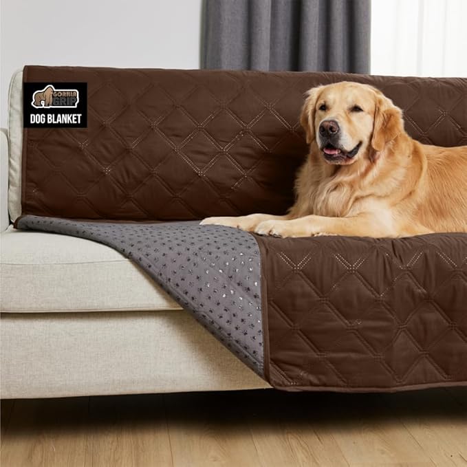 GORILLA GRIP Waterproof Couch Cover for Dogs, Gripped Slip Resistant Backing, Leak Proof Washable Dog Blanket Covers Sofa, Bed, Sectional, Crate, Car, RV Seats, Pet Puppy Essentials, 50x40 Brown