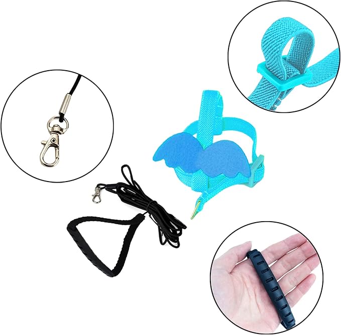Dnoifne Pet Parrot Bird Harness and Leash, Adjustable Training Design Anti-Bite, Bird Nylon Rope with Cute Wing for Parrots, Suitable for Scarlet, Keck, Mini Macaw and Same Size Birds (Light Blue)