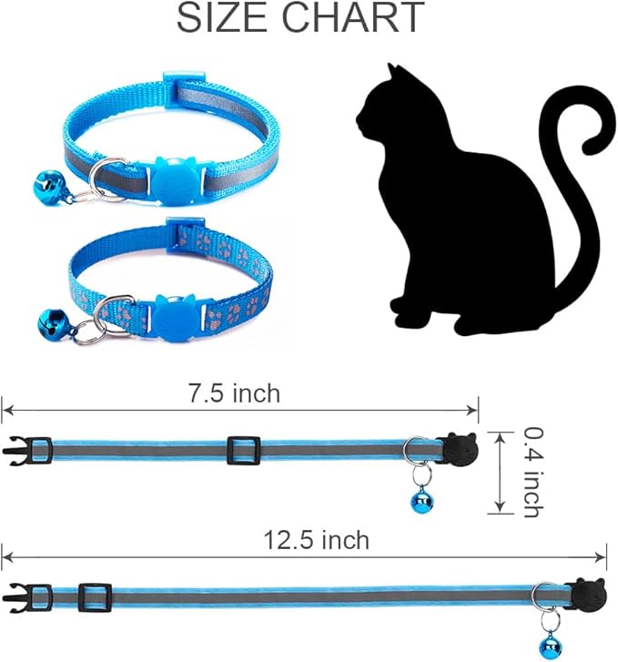 Blue Break Away Cat Collar with Bells, [2 Pack] Breakaway Kitten Collar with Bells, Reflective Cat Collar for Girl Cats Kitty