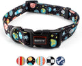 QQPETS Adjustable Soft Dog Collar: Print Flower Pink Multicolor Cute Patterns for XS Small Medium Large Pet Girl Boy Puppy Walking Running Training (L, Space)