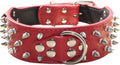 Serijoars Spiked Studded Dog Collar, PU Leather Dog Collar, Adjustable Pet Collars for Medium or Large Breed Pet (S, Red1)