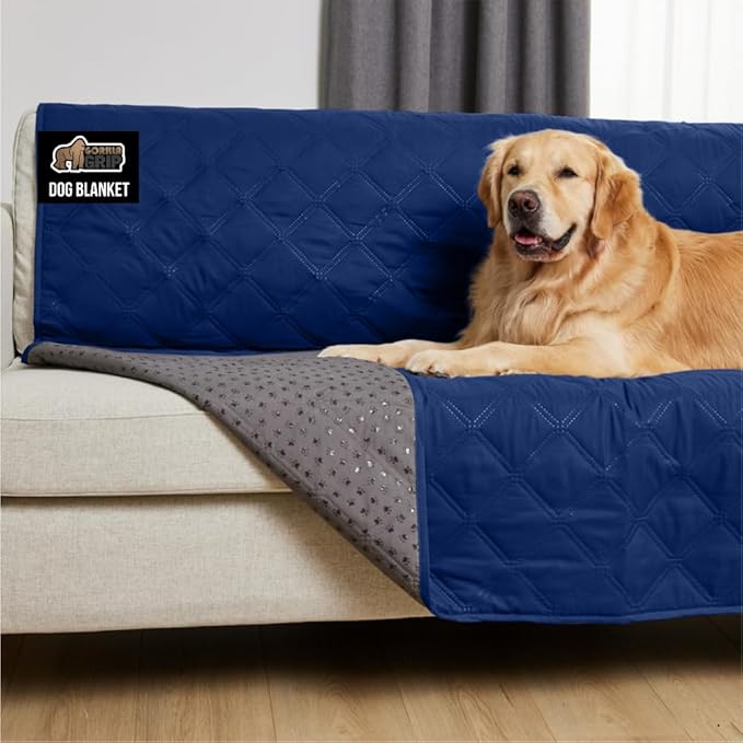 GORILLA GRIP Waterproof Couch Cover for Dogs, Gripped Slip Resistant Backing, Leak Proof Washable Dog Blanket Covers Sofa, Bed, Sectional, Crate, Car, RV Seats, Pet Puppy Essentials, 30x70 Navy