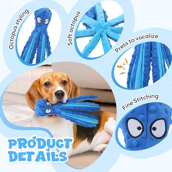 Octopus Dog Toys, No Stuffing Crinkle Dog Toys for Aggressive Chewers, Durable Interactive Chew Toys for Small, Medium and Large Dogs Training and Reduce Boredom (2PCS-C)