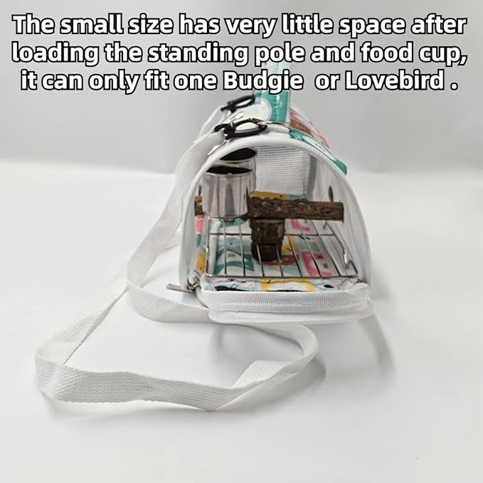 Bird Carrier Bag Bird Travel Cage with Indestructible Stainless Steel Mesh, Feeder Cups and Stand Perch, Portable Bird Travel Bag, Pet Transparent Breathable Travel Cage (Colorful,Small)