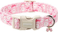 DOGWONG Pink Plaid Dog Collar-Cute Pink Bowtie Print Dog Collar, Adjustable Cotton Girl Female Pet Collar Pink Puppy Collars with Quick Release Buckle,XS