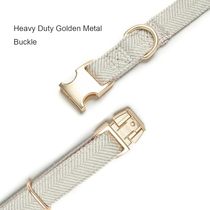 Soft Cotton Hemp Dog Collar with Metal Buckle Adjustable Twilled Dog Collars for Small Medium Large Dogs(Grey,Large)