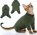 PUMYPOREITY Sticky Hair Cat Clothes, Prevent Hair Loss Cat Pajamas, Soft Cat Sweaters for Cats Only, Cat Hair Sticky Onesie, Cat Recovery Suit After Surgery, Green, S