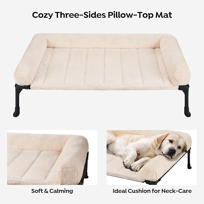Veehoo Orthopedic Elevated Dog Bed + Removable Fluffy Pillow-Top Mat, Plush Raised Dog Bed with Bolster, Breathable Mesh, No-Slip Feet, Dog Sofa Bed for Indoor & Outdoor, 59"x37.5", XXLarge, CWC2331E