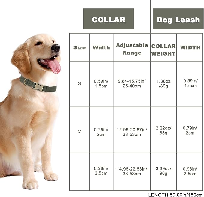 Genuine Leather Dog Collar - Adjustable Pet Collar with Quick Release Metal Buckle, Soft Skin Friendly Real Leather Collar for Small, Medium, Large Dogs (Dark Green Collar + Rope, M：Fit 12-20" Neck)