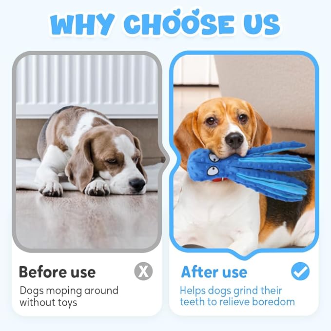 Octopus Dog Toys, No Stuffing Crinkle Dog Toys for Aggressive Chewers, Durable Interactive Chew Toys for Small, Medium and Large Dogs Training and Reduce Boredom (2PCS-B)