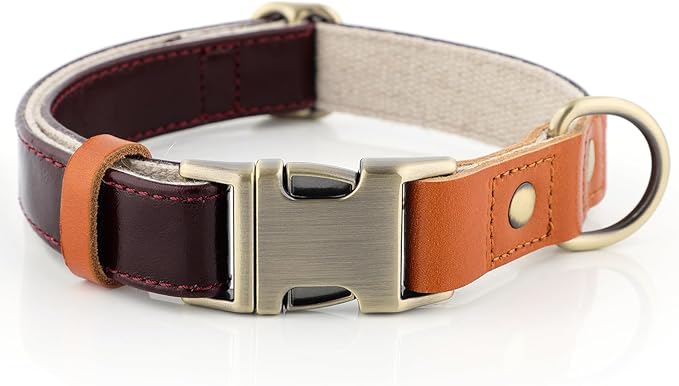 Plutus Pet Genuine Leather & Hemp Dog Collar – Adjustable Heavy Duty Pet Collar with Quick Release Metal Buckle, Soft & Stylish for Puppy and Small, Medium, Large Dogs (Copper Brown, XS)