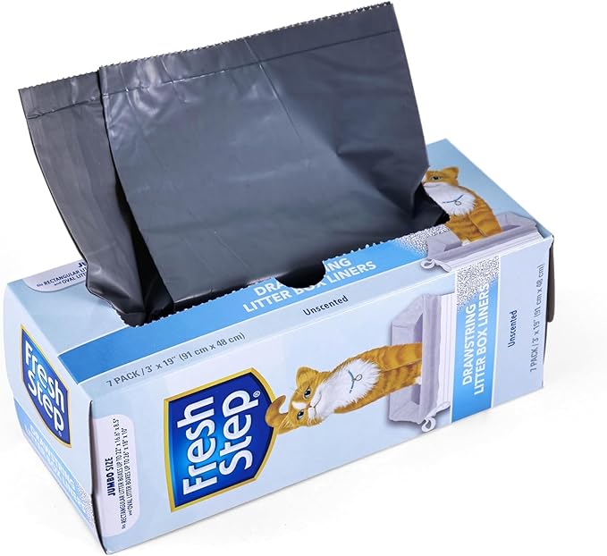 Fresh Step Jumbo Drawstring Cat Litter Box Liners, Unscented Heavy Duty Kitty Litter Bags for X-Large Oval or Rectangle Pans, Helps Contain Mess, Easy Lift Out Cleanup, 36 x 19 in, 7 Count - 3 Pack
