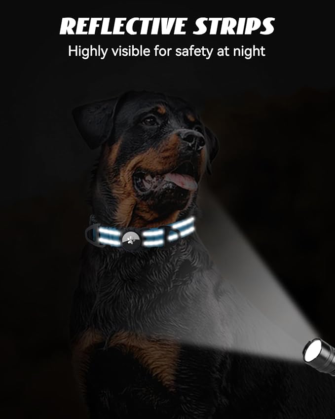 Joytale Airtag Dog Collar, Reflective Pet Collar with Waterproof AirTag Holder, Dual D-Rings, Soft Padded Adjustable for Small Dogs, SkyBlue, S