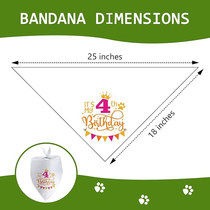 It's My 4th Birthday Dog Bandana Happy 4th Birthday Pet Triangle Scarf for Large Medium Small Dogs Four Years Old Gifts Photo Prop Pet Scarf Accessories Christmas Puppy Gifts
