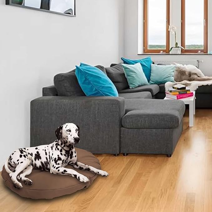 Dog Bed Cover Waterproof Replacement Machine Washable Covers for 24x24 Inch Dog Bed Heavy Duty Scratch Resistant Mattress Protector Pet Bed Round Brown Cover Only