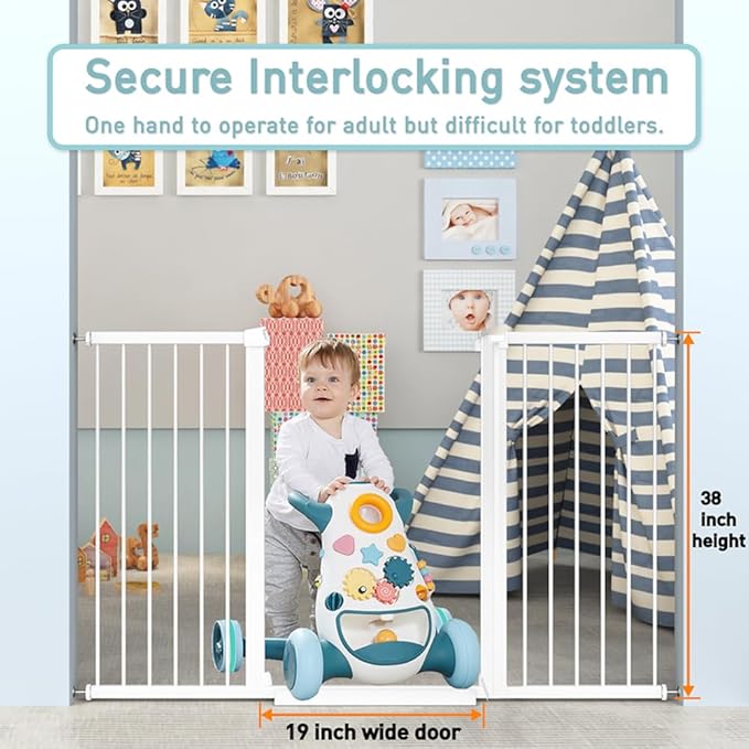 Fairy Baby 38" Extra Tall Baby Gate, 29.5"-40.5" Extra Wide Pet Gate for Dogs Puppy, Metal Auto Close Safety Child Gate for Stairs Doorways, Easy Install Pressure Mounted Dog Gate Indoor, White