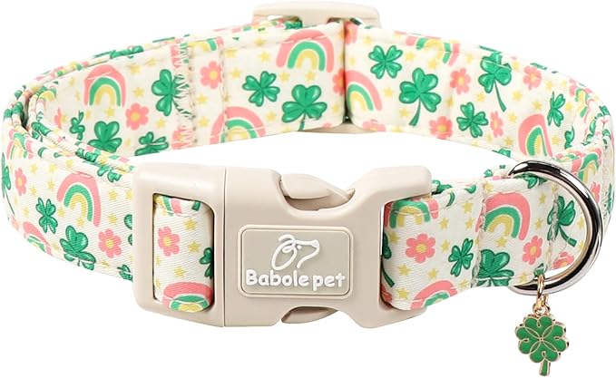 St. Patrick's Day Dog Collar for Large Dogs - Cute Shamrock & Rainbow Print Dog Collars, Irish Green Party Puppy Collar, Lightweight Adjustable St. Patricks Day Pet Collars XL