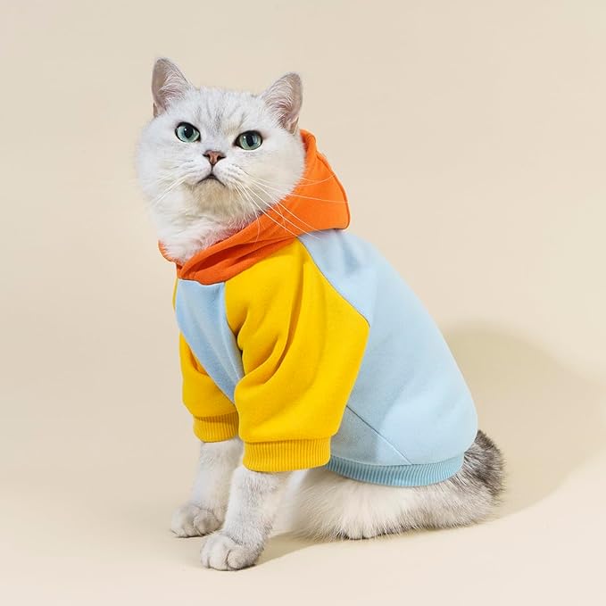 QWINEE Basic Dog Hoodie Sweatshirt Puppy Sweater Warm Cat Costumes Pet Clothes for Chihuahua Puppy Kitten Small Medium Dogs Orange and Blue Small
