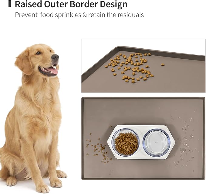 Dog Food Mat,Silicone Waterproof Food Tray,Non Slip Pet Bowl Mats Placemat,1" Raised Edge,Suitable for Most Small and Medium Sized Pets,32" x 24"